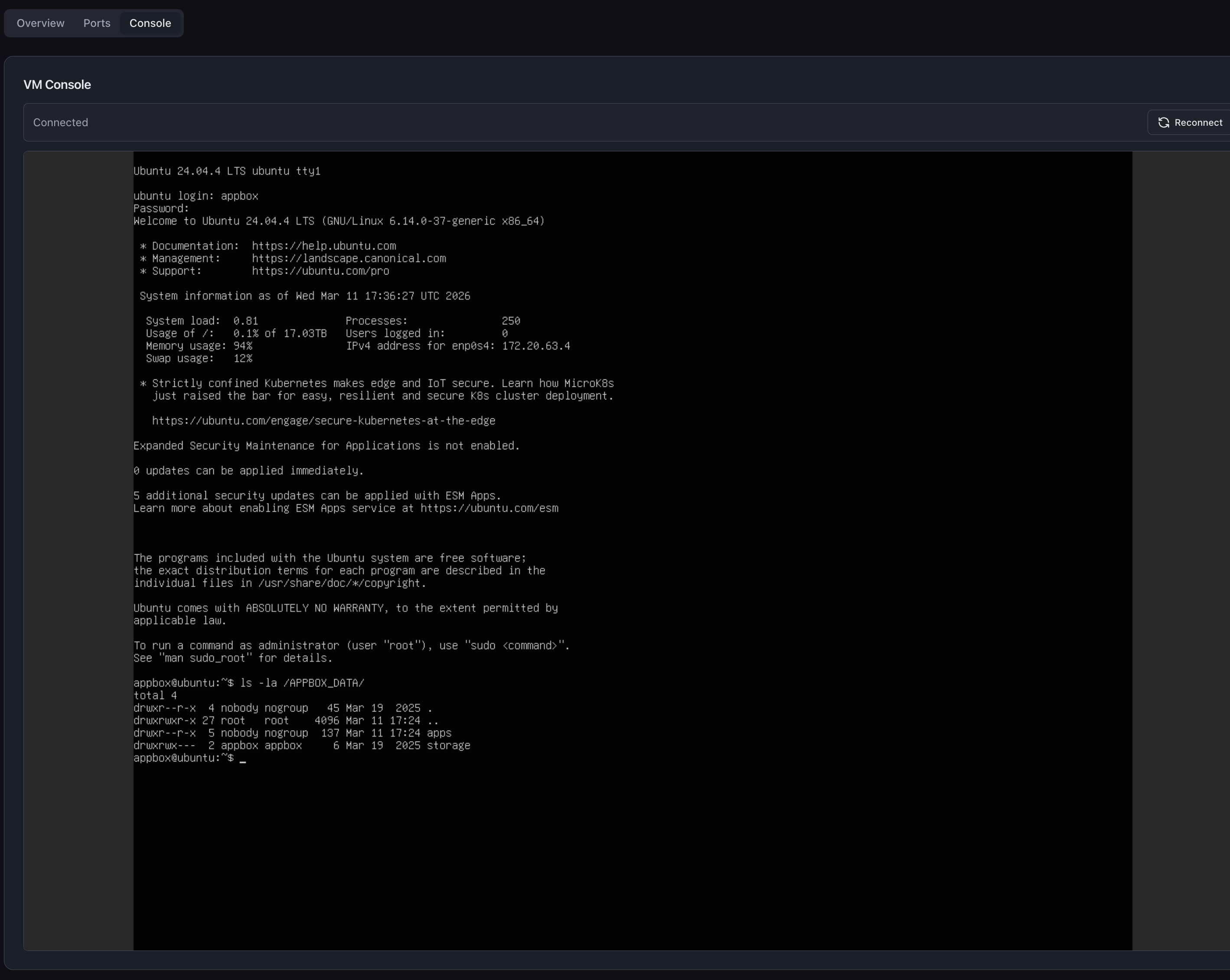 Web Console.